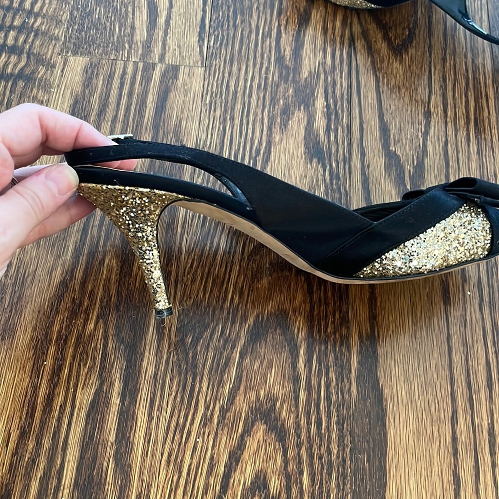 Kate Spade sparkly gold peep toe heels